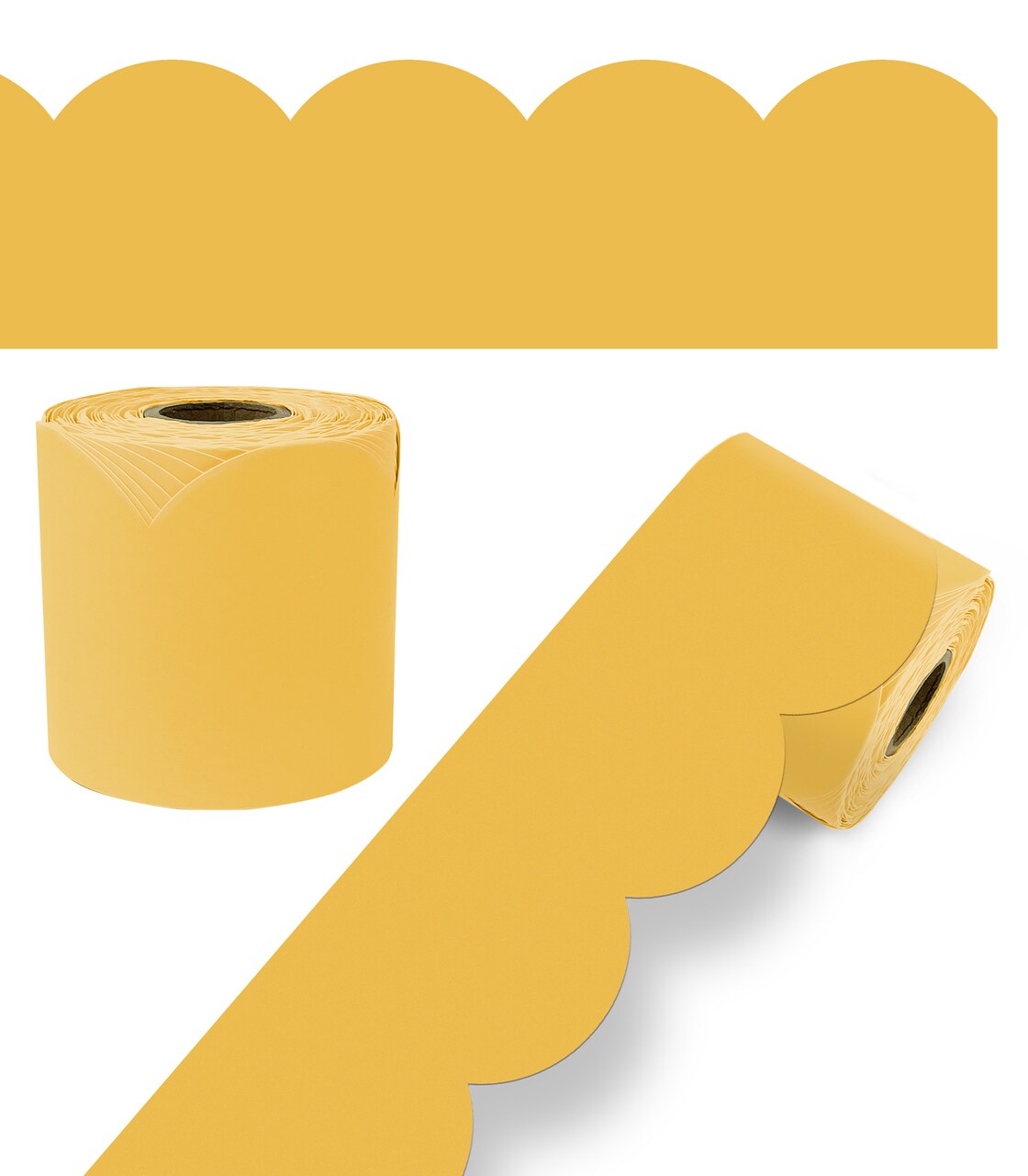 Carson Dellosa 65Ft of Goldenrod Yellow Green Bulletin Board Borders, 1 Roll of Mango Scalloped Trim for Rolling Whiteboard, Cork and Posterboard, Party, Office Decorations, and Classroom Decor